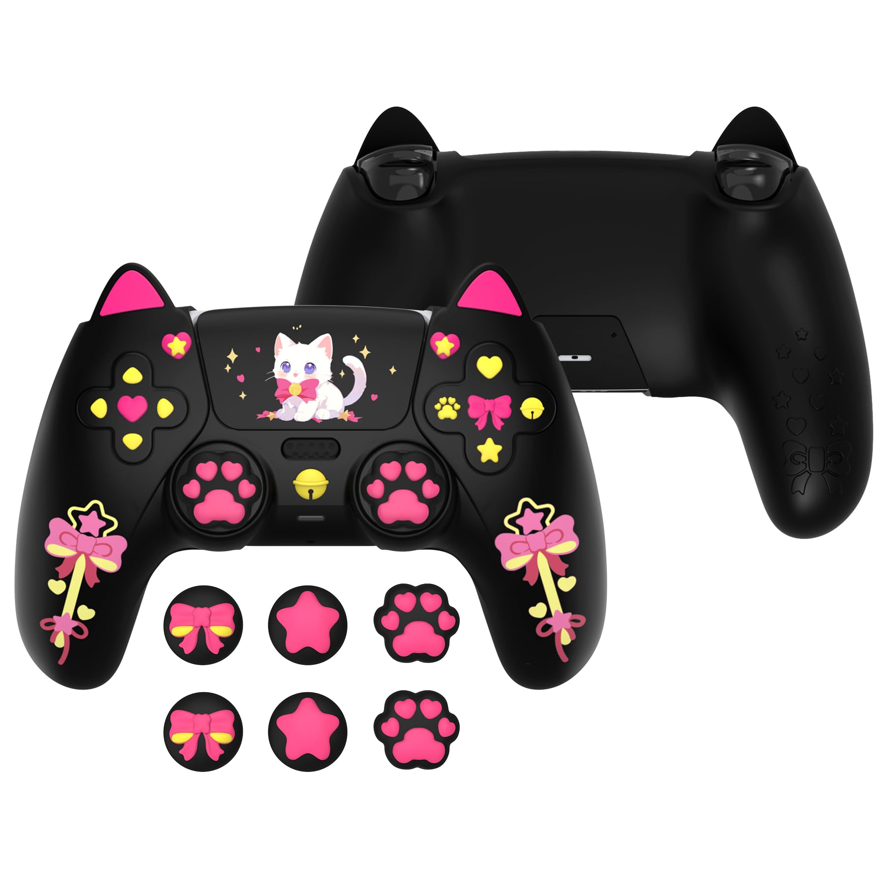 

Silicone protective cover for PlayVital Sweetheart Kitty ps5 joystick cap and sticker grip also compatible with official charging dock Black чорний