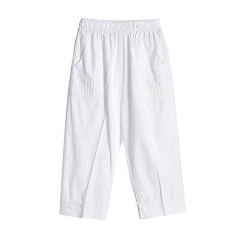 Women's Cropped Pants with Elastic High Waisted Cotton and Loose Fit for The Elderly In Summer
