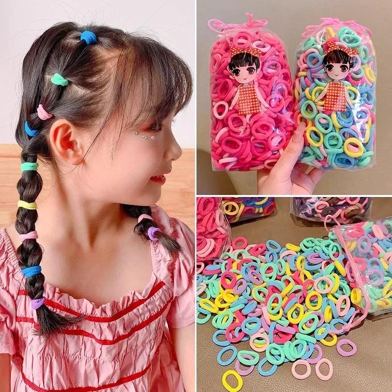NEW 100/300PCS Colorful Basic Nylon Ealstic Hair Ties for Girls Ponytail Hold Scrunchie Rubber Band Kids Basic Hair Accessories