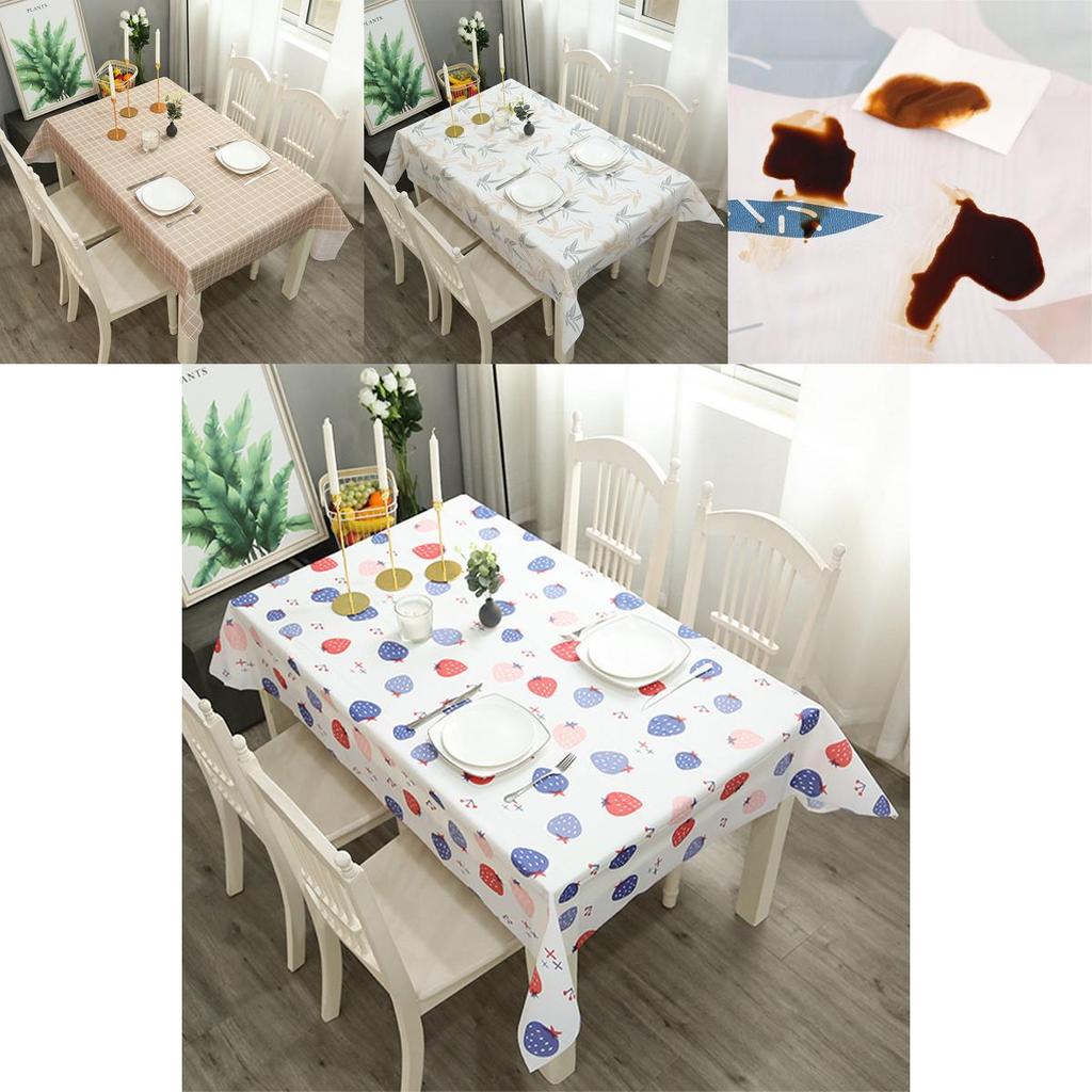 Peva Waterproof Tablecloth With Simple Plaid Design Oil-proof And Anti-fouling**