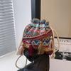 Trendy Stylish Woven Bucket Bag For Women In Vibrant Blue Orange And Red Perfect For Street Fashion