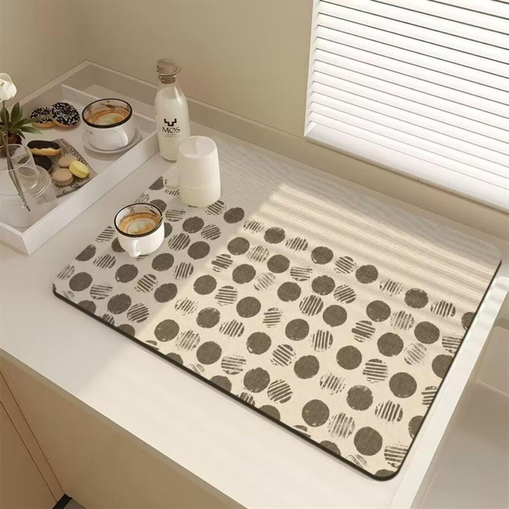 Stylish Line texture dot Diatom Mud Dish Drying Mat Super Absorbent NonSlip Kitchen Drain Pad For Tableware Coffee Machine Decor