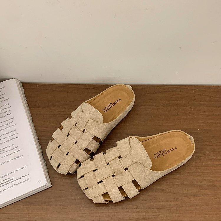 

Baotou slippers women wear a pedal of Boken shoes 2025 spring and autumn new Roman semi-drag lazy woven muller shoes 40
