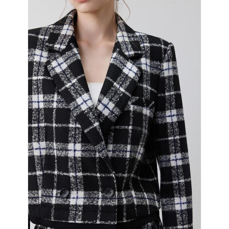 ELLE Damen karierter kurzer Blazer