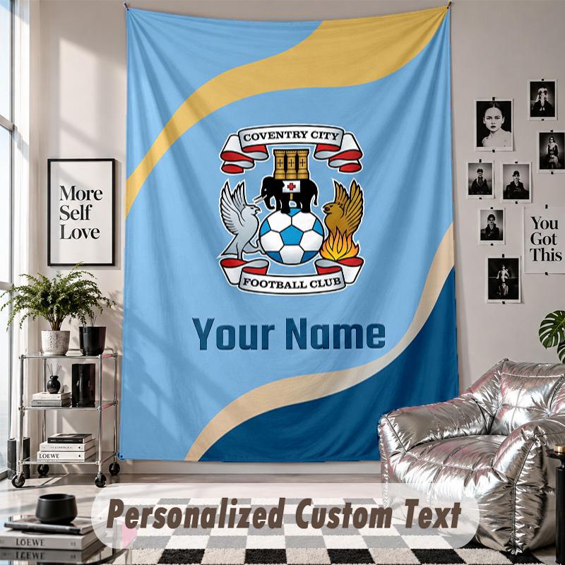 Wall Hanging Tapestry With Custom Name & Text, Coventry City FC Decorative Tapestry For Bedroom