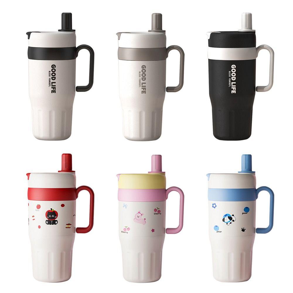 Portable 720ml Vacuum Cup Large Capacity Double Drink Insulated Cup with Handle Insulation Or Cooling Suction Tube Cup Drinkware