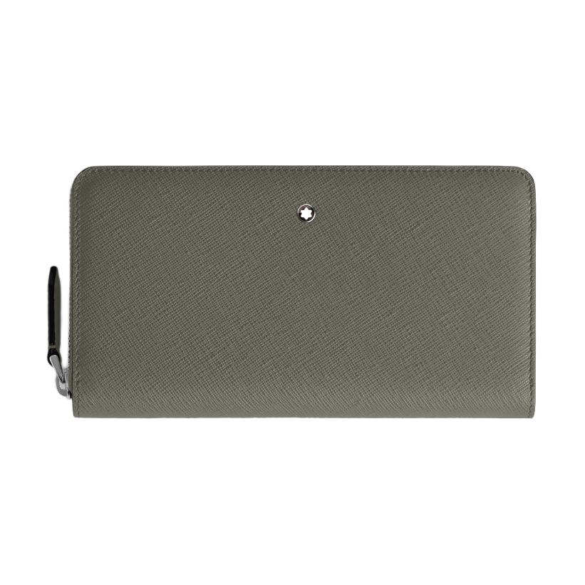 

Montblanc Artisan Series Palladium Plated Round Ring Metal Zipper Grain Leather Wallet Men Wallet Gray MB199371 Basic Set (Bag+Dust Bag)