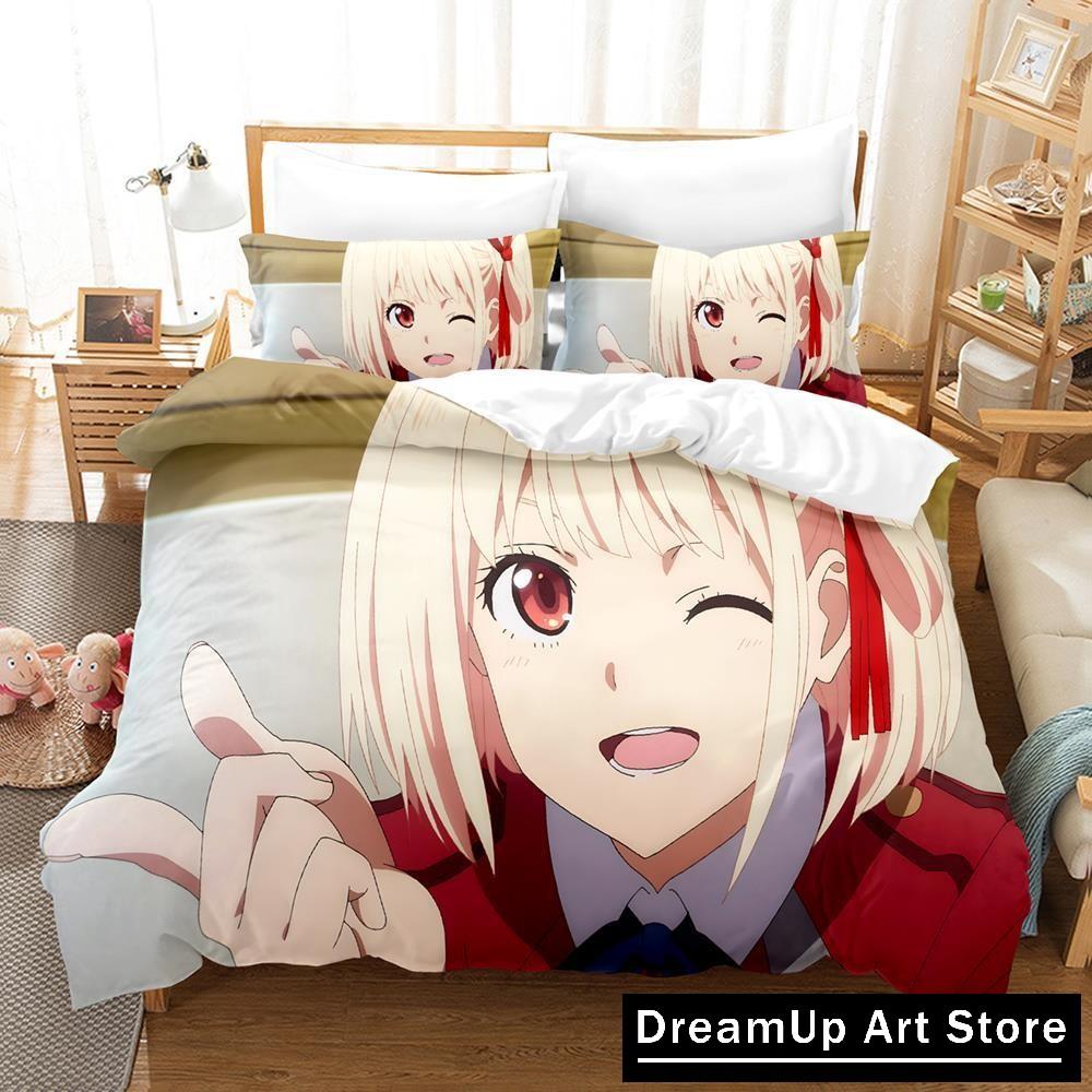 3D-Druck Mode Anime Lycoris Recoil Bettwäsche Set Jungen Mädchen Twin Queen Full Size Bettbezug Kissenbezug Bett Erwachsene Schlafzimmer