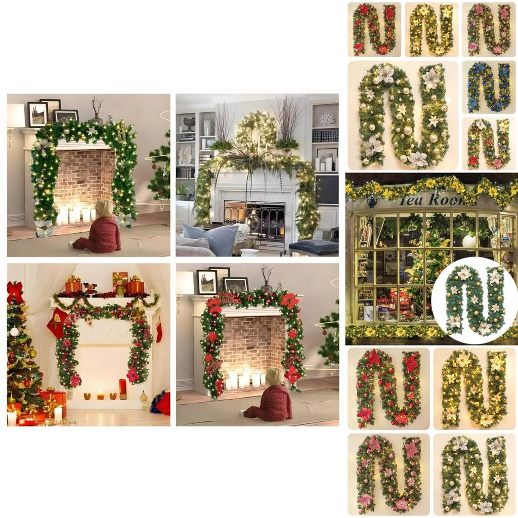 2.7 Meters Luxurious Christmas Garland With Colorful Flowers And Led Lights Perfect For Festive Decorations