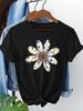 2026 Summer Artistic Style Fresh Plant Daisy Print Tshirt Short Sleeve Round Neck Casual Top Womens Wear