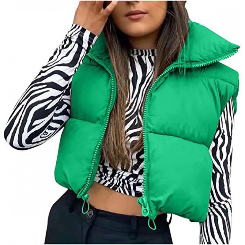 Damen Baumwoll-Steppweste mit Reißverschluss Stehkragen Streetwear Leichtgewichtige Outdoor-Camping-Weste 11 Farben