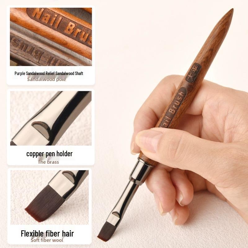Premium Nail Art Gel Brush with Japanese Sandalwood Handle - Round & Flat Heads