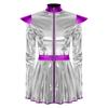 Womens Alien Costume Long Sleeves Front Zip A Line Dress Belt Design Shiny Metallic Outer Space Robot Costume