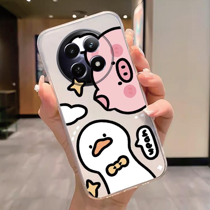 For Realme 12 4G 12+ 13+ Plus 13 Pro+ Plus 5G Case Fashion Flowers Painted Clear Silicone Phone Cover Fundas Funny Cat Couple