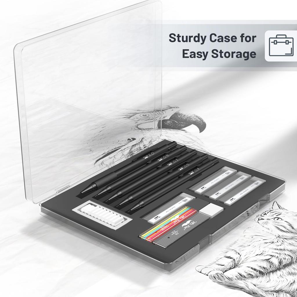 Pen Metal Mechanical Pencil Set with Lead and Eraser 5 and Perfect for Mr. Refills, Sizes, Black 0.3, 0.5, 0.7, 0.9, 2mm. Drawing.