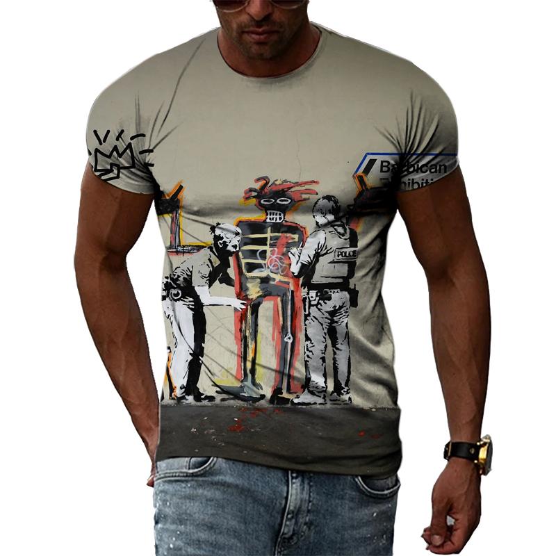 Fashion Creative Retro Graffiti Art Men T-shirts Summer Personality Sad Graphic T Shirts 3D Harajuku Print Short Sleeve Tees Top