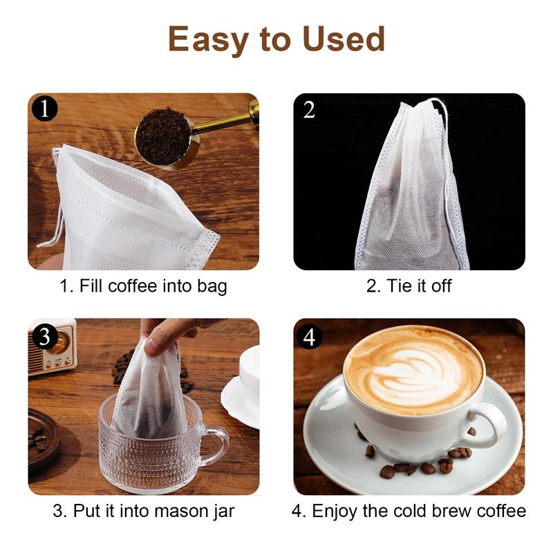 100PCS Disposable Tea Filter Bags Non-woven Fabric Tea Bag With Drawstring Kitchen Filter Paper For Coffee Herb Loose Tea