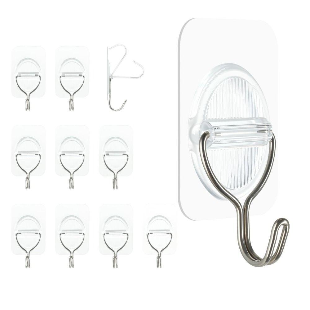10PCS Transparent No Damage Hooks Heavy Duty Stick On Hooks Multi-Purpose Adhesive Wall Hooks  Door