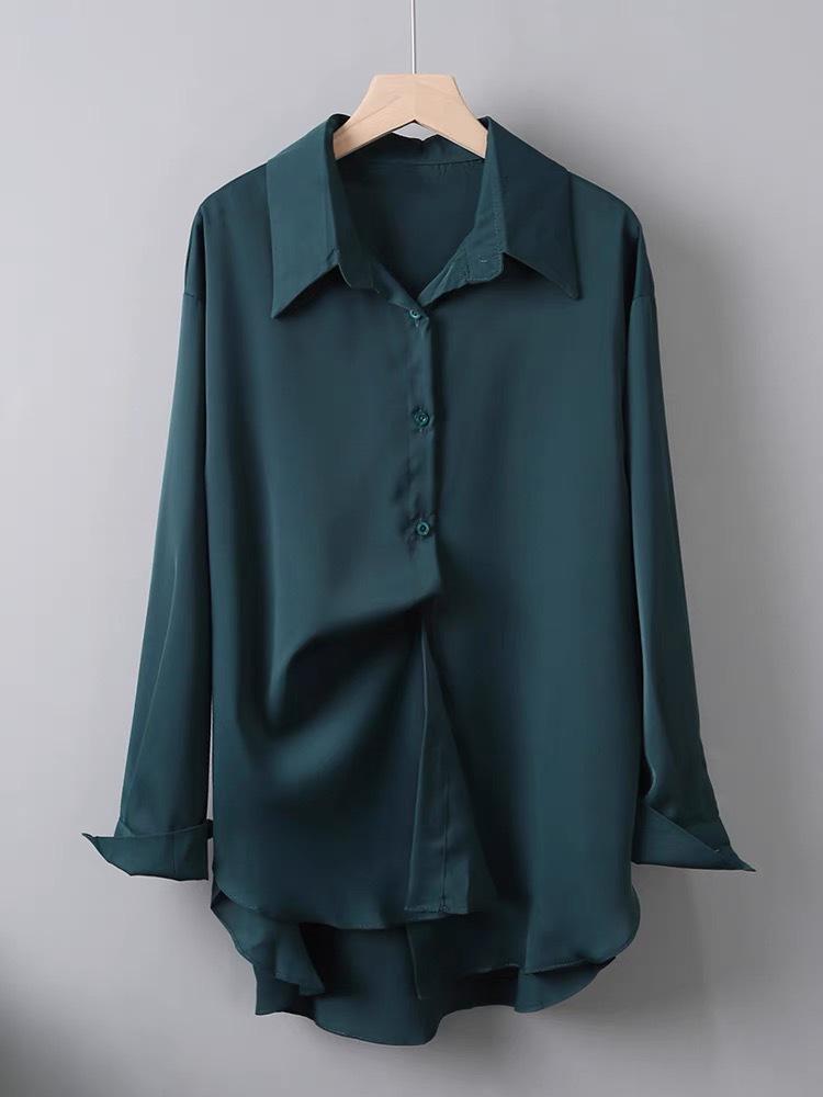 

Women s Plus Size Loose Long Chiffon Cardigan Shirt - Solid Color, Spring Buttocks Cover 2XL