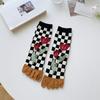 Flower Five Finger Tube Socks Stripe Grid Breathable Split Toe Short Socks Anti Slip Cotton Toe Separator Socks Women