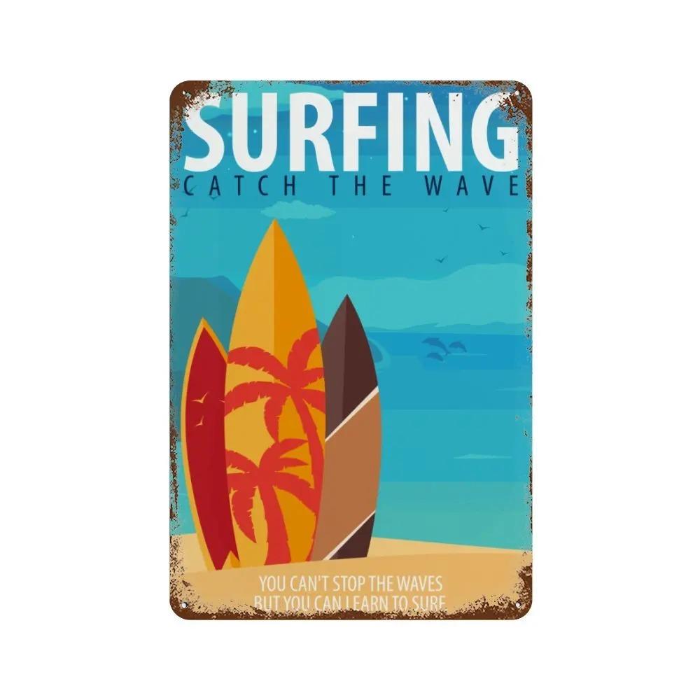 Vintage Metal Tin Signs Poster Hawaii Beach Party Poster Surfing Paradise for Beach Bar Cafe Club Home Room Wall Decor