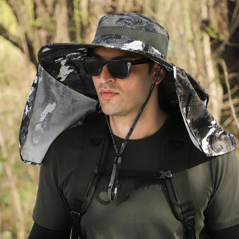 

Sombrero Hat Large Shawl Sunscreen Neck Protection Brim Sun Outdoor Leisure Mountaineering Fish Cap Men Waterproof Fisherman Big adjustable56-60cm