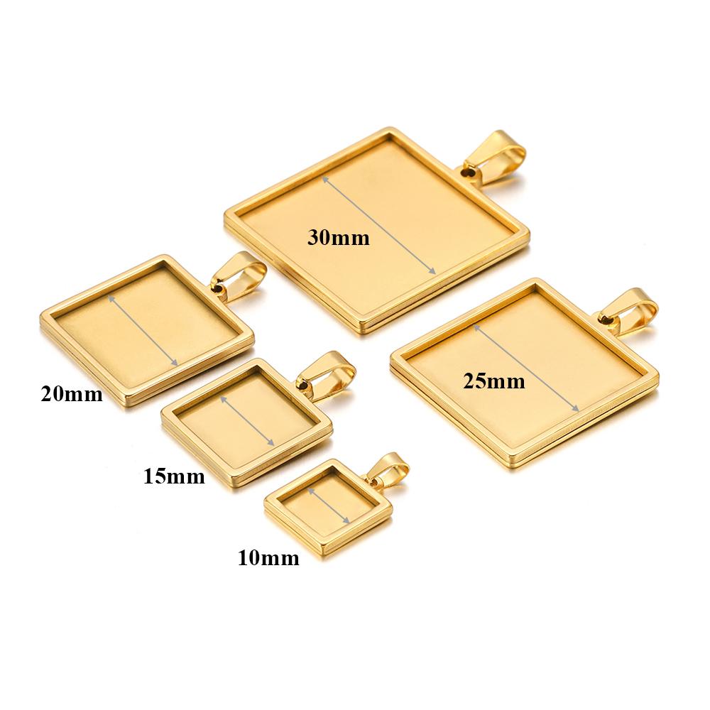 5Pcs Stainless Steel 10 15 20 25 30mm Square Cabochon Cameo Base Tray Bezel Blank Setting Supplies for Jewelry Making Pendant