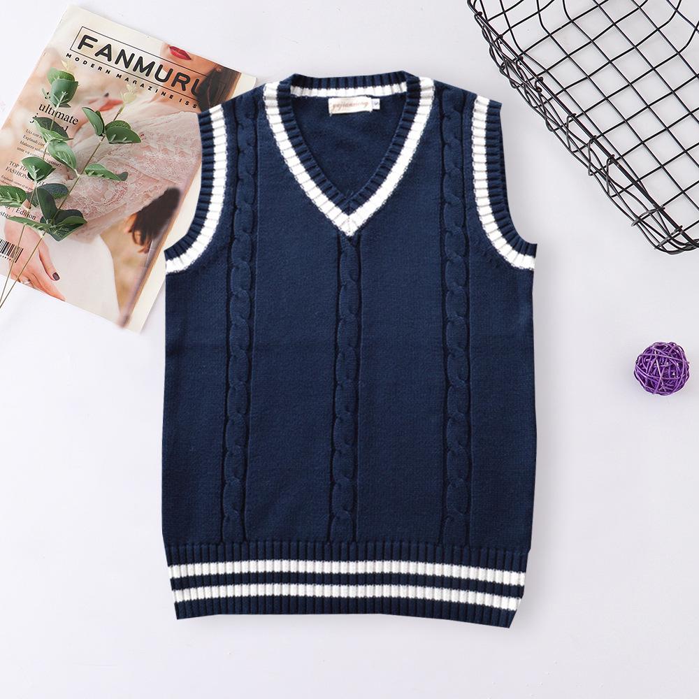 In-Stock British Style JK V-Neck Color Block School Uniform Sweater Vest for Men & Women