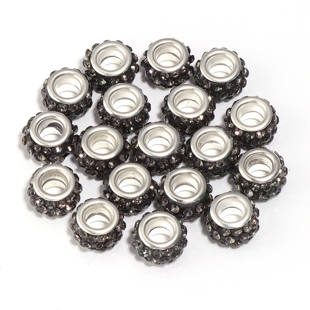 20pcs 11mm Rhinestone Polymer Clay Beads Round Big Hole Loose Spacer Beads For DIY Jewelry Making Bracelets Necklace Accessories