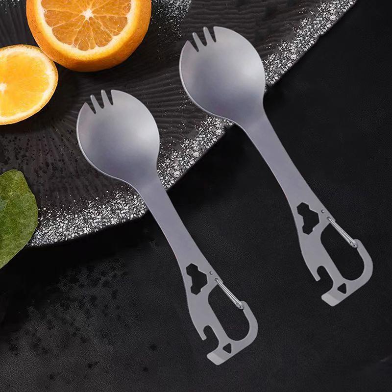 5 In 1 Utility Spork Portable Stainless Fork Spoon Cutlery Multifunctional Bottle Opener Tools Camping Eating Tableware