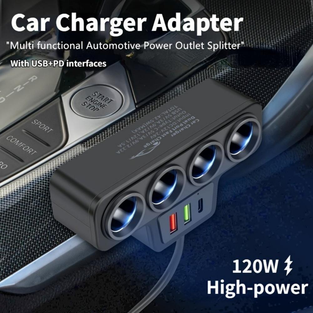 120W Multi‑Port Car Cigarette Lighter Adapter PD Quick Charge Car Power Outlet Fast Charging Socket for IPhone Xiaomi 17 Charger