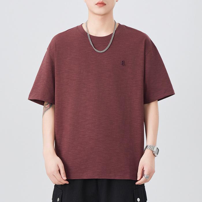 Short-sleeved T-shirt for Men's Summer New Embroidery 230g Heavy T-shirt Versatile Casual Five-point Sleeves