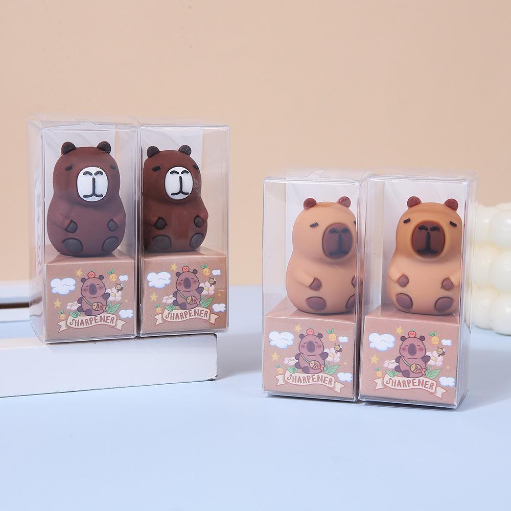 Cute Capybara Cartoon Animal Plush Pencil Sharpener and Desktop Ornament for Students