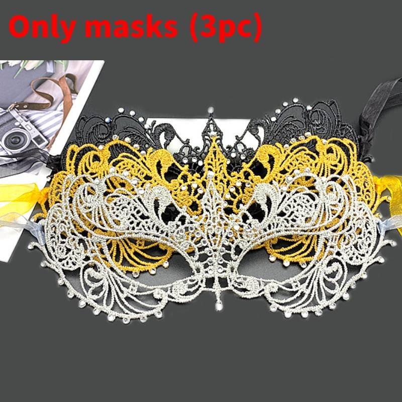 Party Hollow Costume Lace Mask With Water Diamond Decoration For Halloween