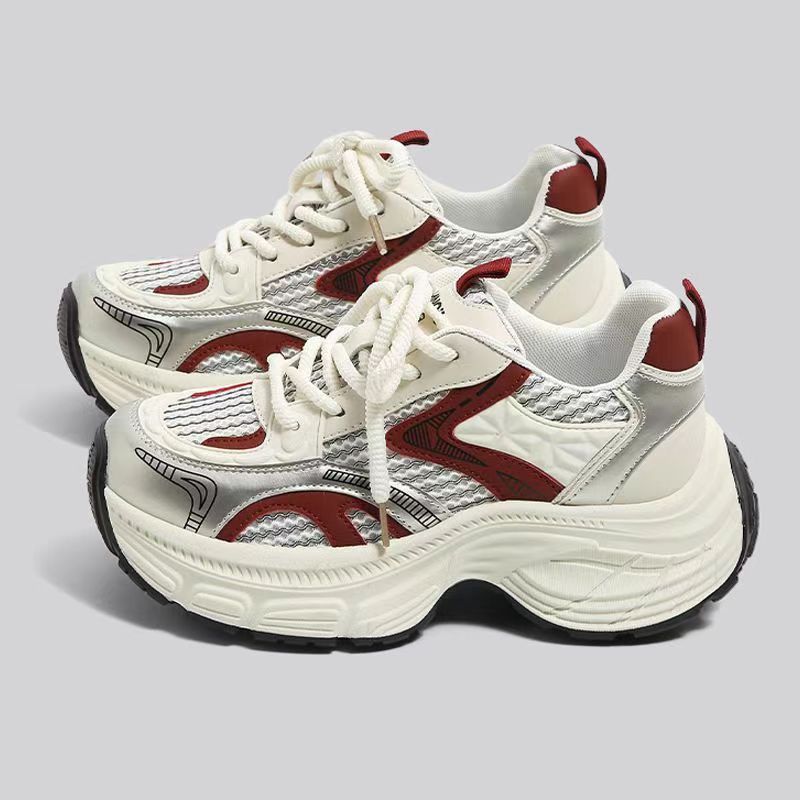 Neue Frühjahrs- und Herbst-atmungsaktive Schuhe Freizeit-Schuhe Nischen-Sportschuhe Plateau Rote Dad-Schuhe