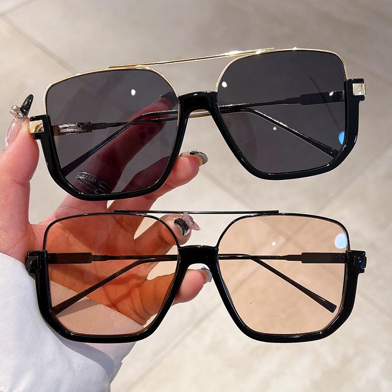 2 Pairs Per Set Square Sunglasses Fashion Vintage Double Bridge Casual Sun Glasses Women Stylish Oversized Brand Design Shades