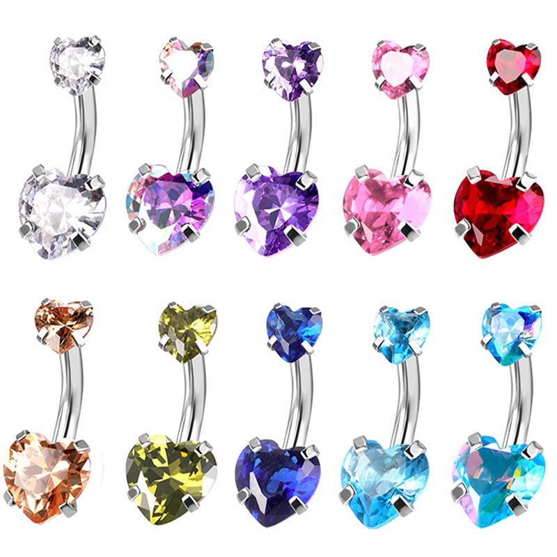 Heart-Shaped Zircon Titanium Steel Navel Rings - Customizable European & American Design (2022)