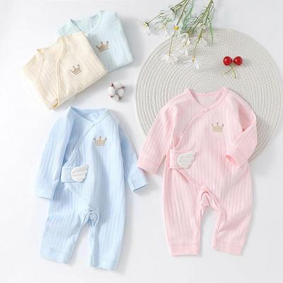 Long-Sleeved Cotton Lace-Up Baby Romper with Butterfly Design for Spring and Autumn