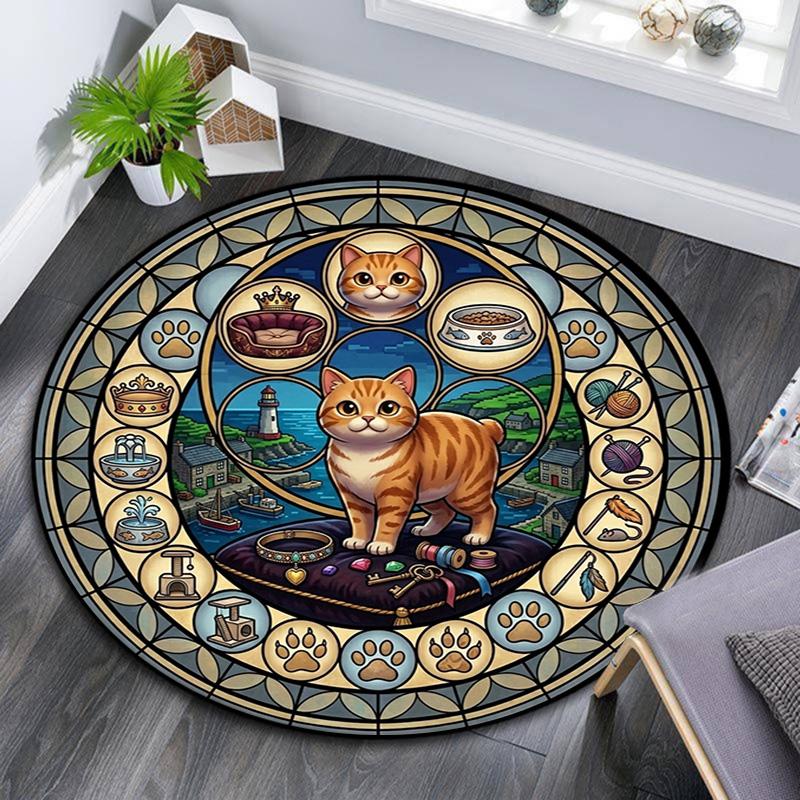 Cats Glass Journey Round Area Rug Under Office Chairs Bedroom Living Room Home Decor