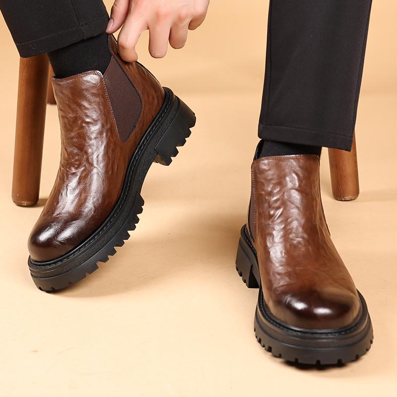 Fashion Casual men's boots Comfortable minimalist British style Work and Leisure Business Adult classic thick soled shoes Black New