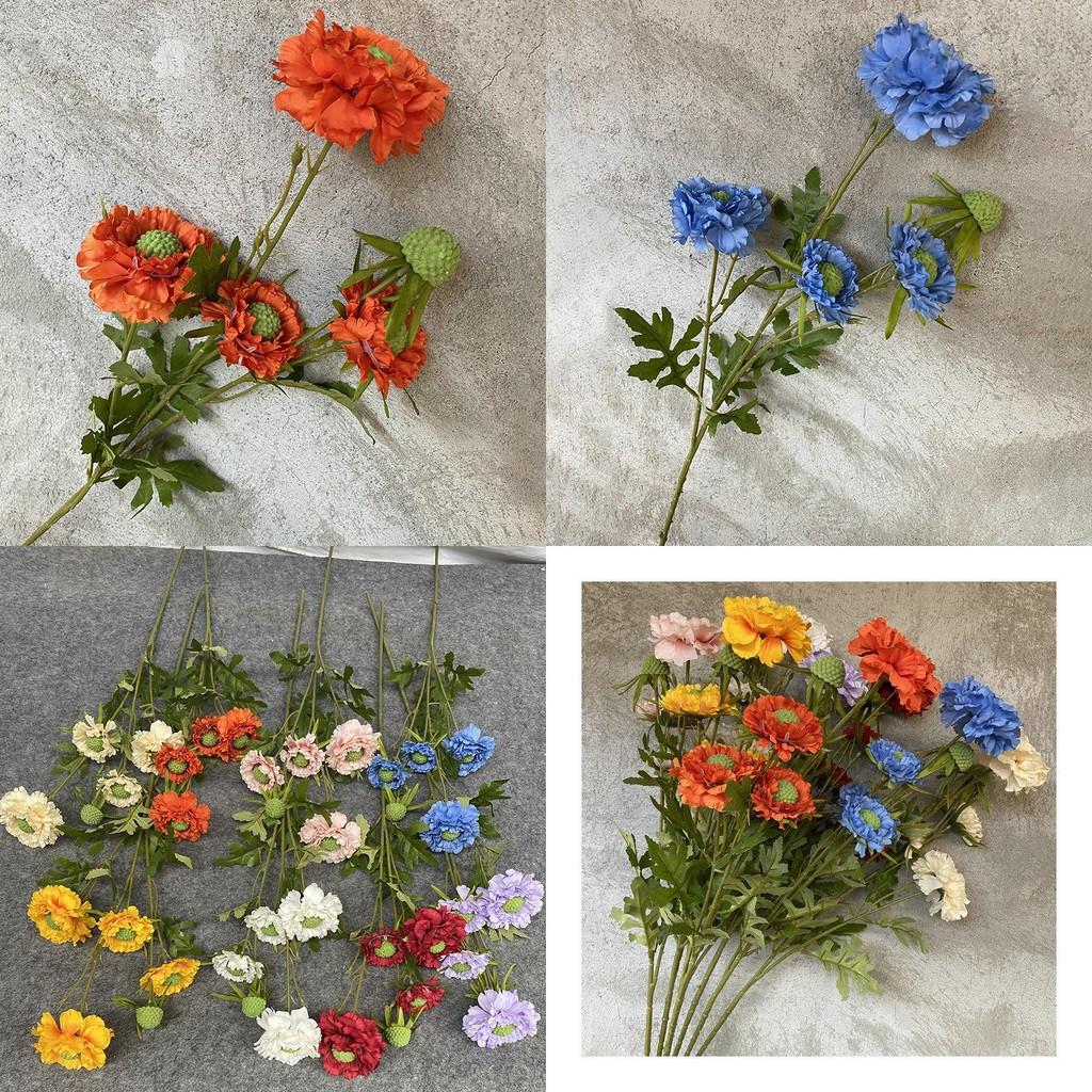 Sweet Scabious Artificial Flower Vase Arrangement For Wedding Decor And Indoor Use