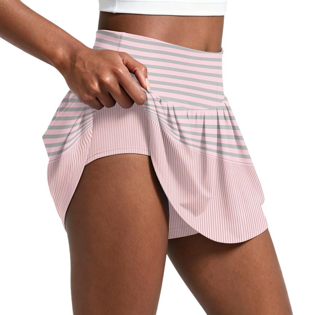 Women's Vintage Print Casual Sports Skirt Pleated Tennis Skort with Built-In Shorts Suitable for Running Yoga and Fitness Activities