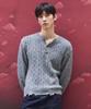 SENTAIR Damaged Cable Henley Neck Knit_Gray