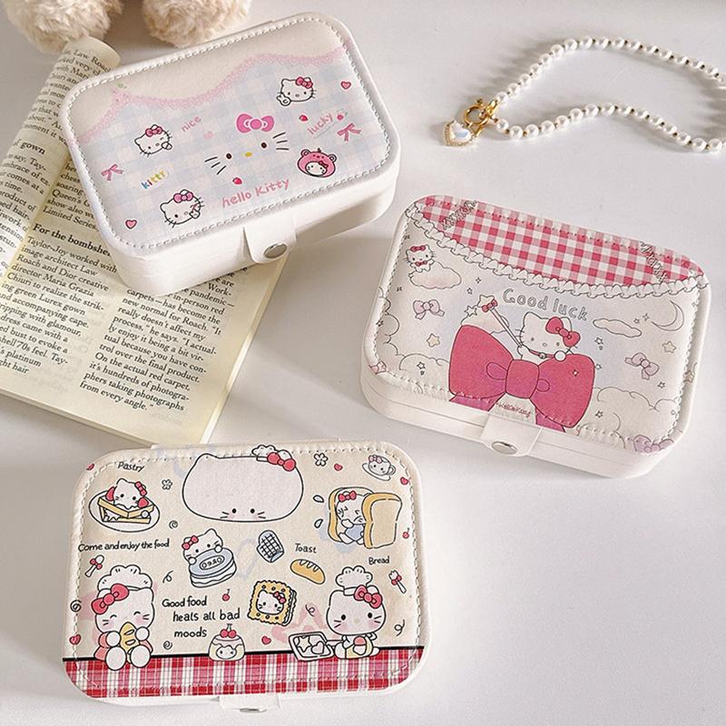 Hello Kitty Jewelry Box Earrings Necklaces Rings Jewelry Storage Box Large Capacity Travel Portable Bag Party Gift Makeup Bag