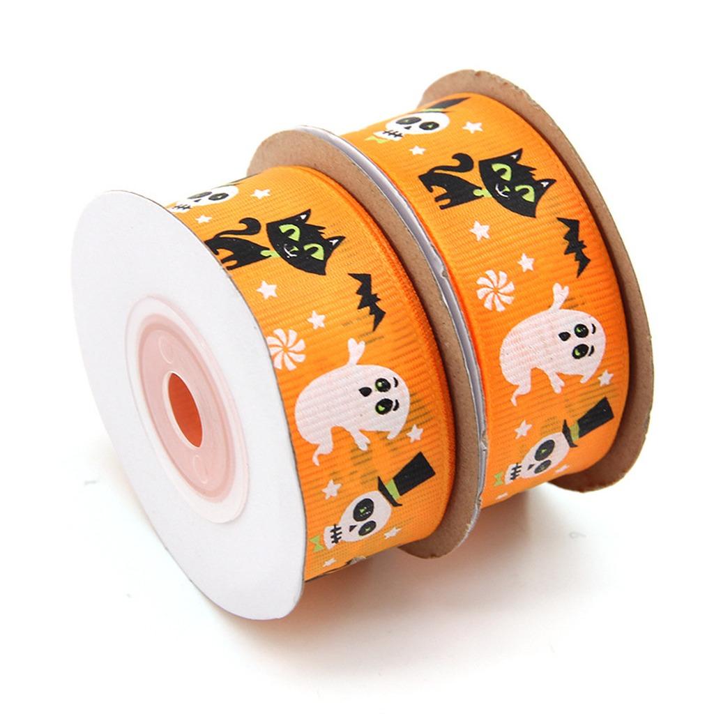 10 Yards/Roller Halloween Themed Polyester Grosgrain Ribbon Spooky Pattern Ribbon For Holiday Decor Diy Crafts Multiple Widths