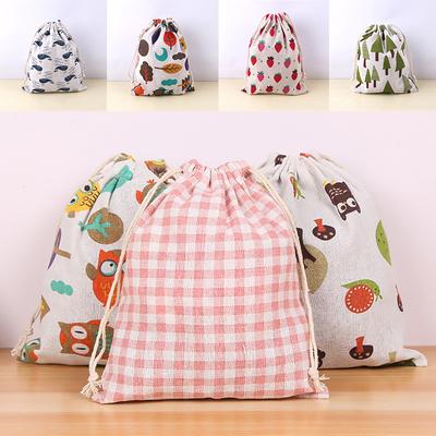 Baumwoll-Leinen-Stoffbeutel mit Kordelzug, niedlicher Tier-Pflanzendruck, für Kinder, Reisen, Kleidung, Schuhe, Aufbewahrungstasche, Make-up-Etui, Weihnachtsgeschenkbeutel