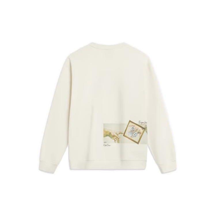 Li Ning Wade Series Pullover Long Sleeve Round Neck Fleece Warm Winter Sportswear Sweatshirt Men Sweatshirt Off-White AWDT941-2