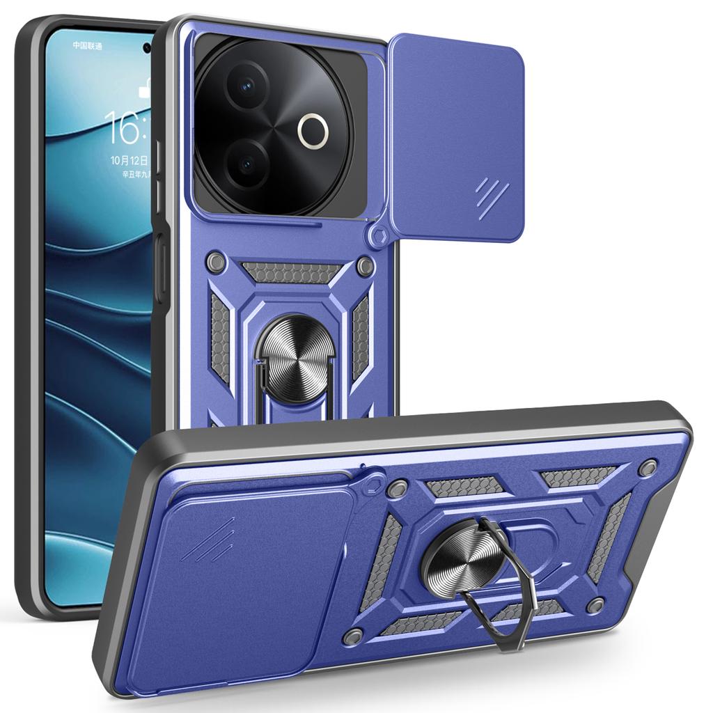 For vivo Y39 5G/Y300i 5G Case with Slide Camera Lid PC+TPU Kickstand Phone Cover