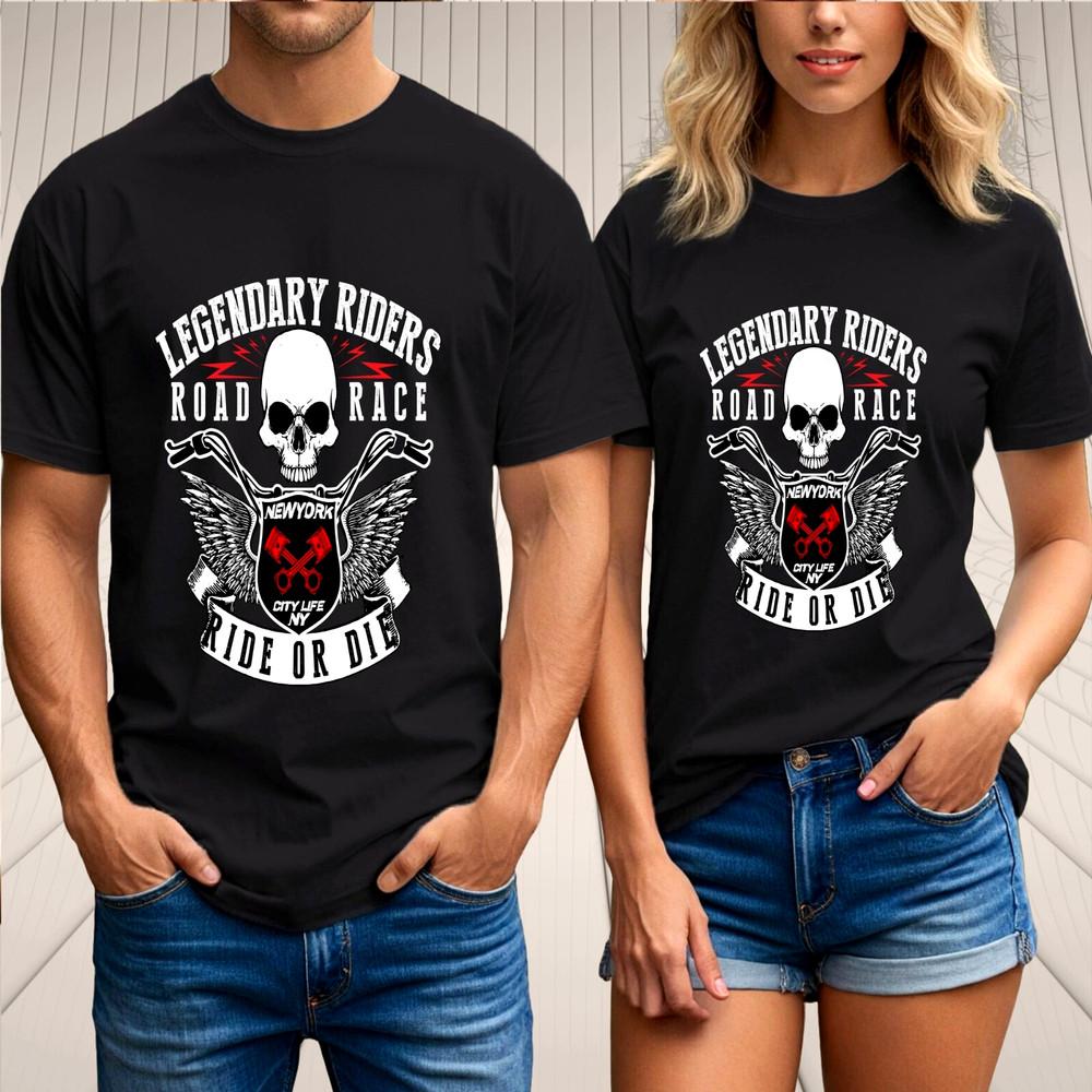 

Biker Skull T Shirt Unisex Legendary Riders Ride Or Die NYC Road Race Graphic M