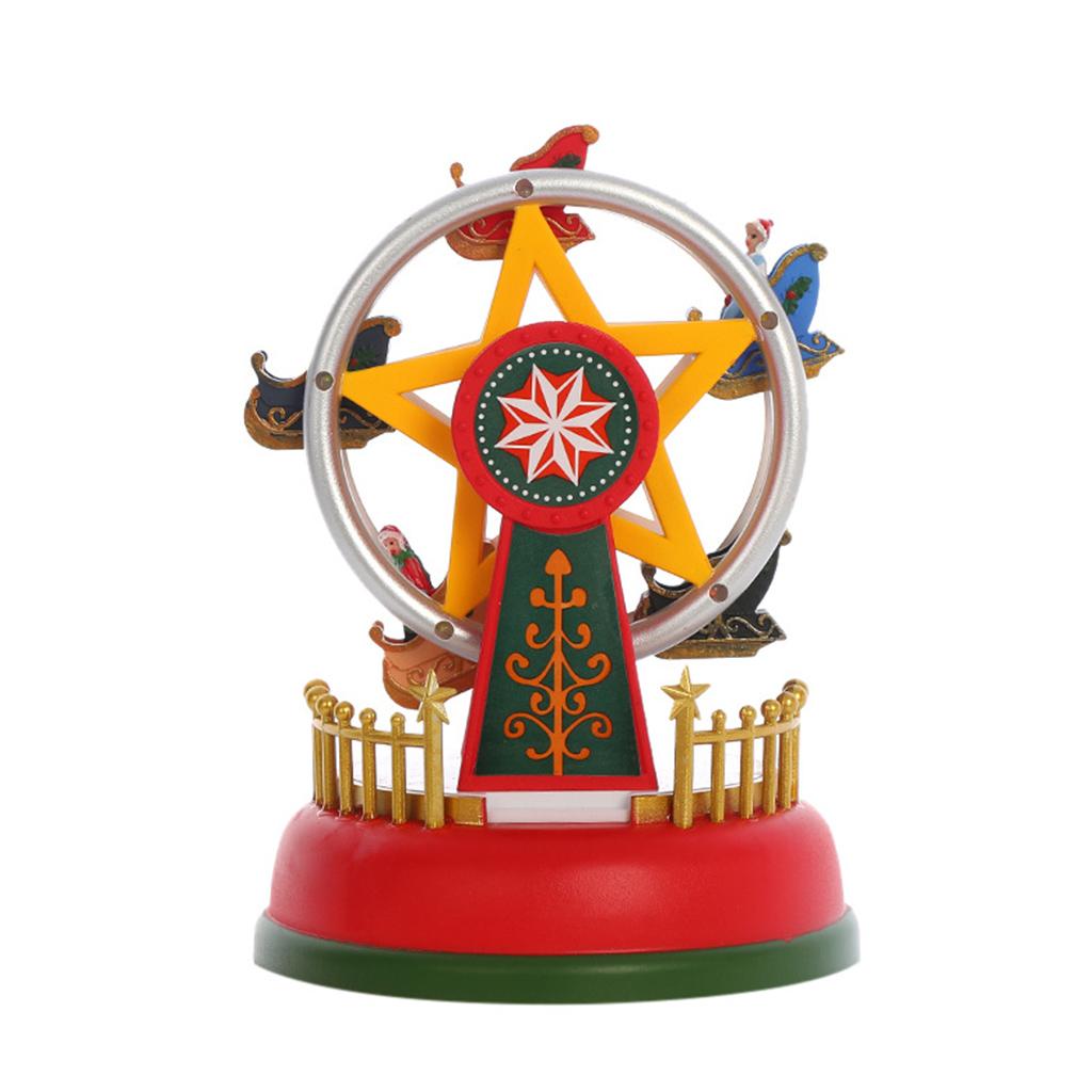LED Lighted Music Box Battery Operated Musical Merry-Go-Round Sky Wheel Resin Ornament Carousel Horse Whirligig Toy